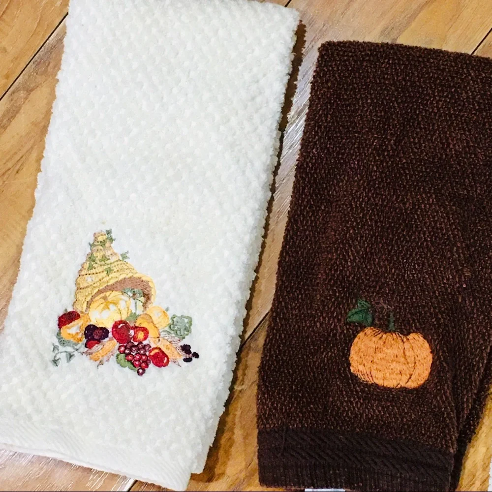 Pumpkin Halloween October harvest kitchen towels set — farmhouse home de…